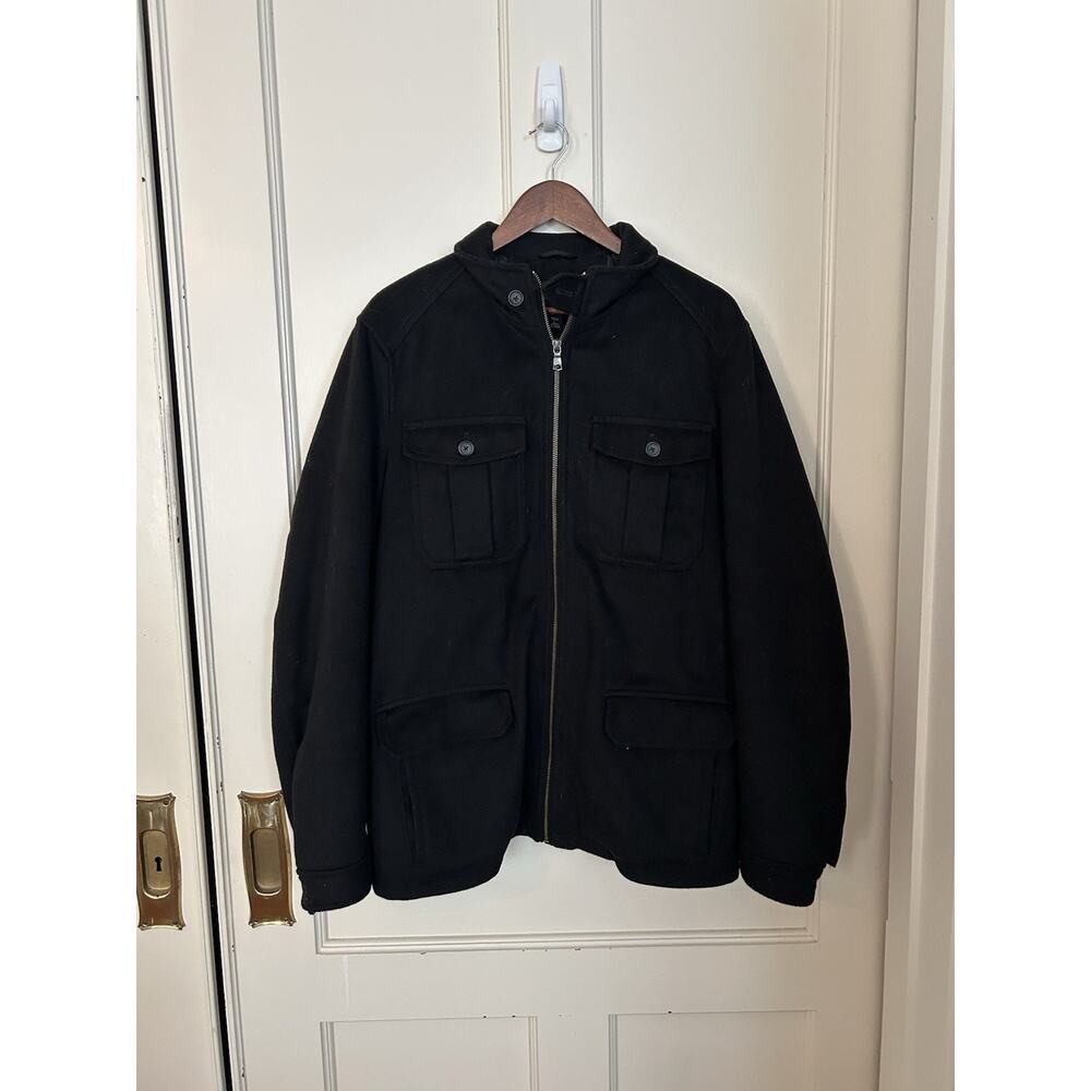 Banana Republic Wool Blend Full Zip Coat Mens Size Large Tall Black Classic